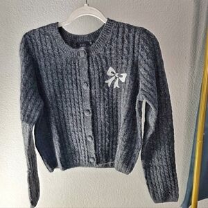 Vici Charcoal Knit Cardigan with Bow Accent